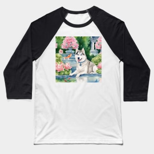 Husky and a flying fish, whimsical watercolor painting Baseball T-Shirt